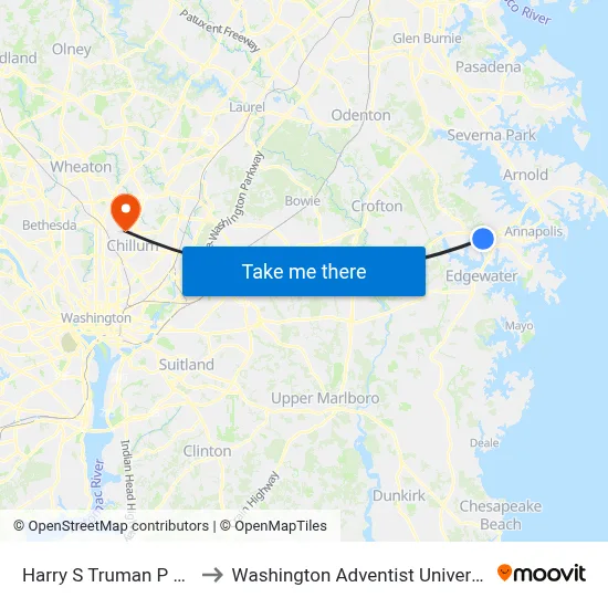 Harry S Truman P & R to Washington Adventist University map