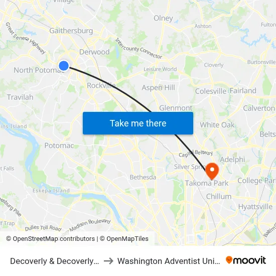 Decoverly & Decoverly Drive to Washington Adventist University map