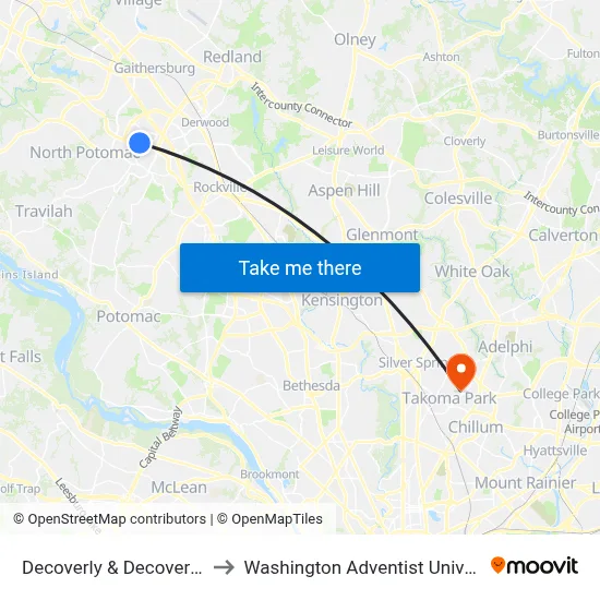 Decoverly & Decoverly Dr to Washington Adventist University map