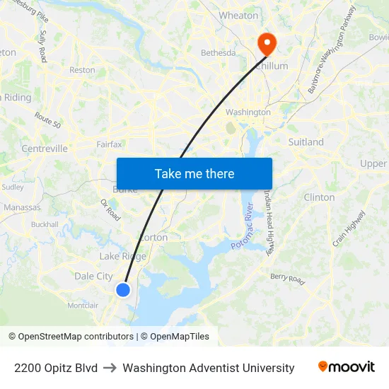 2200 Opitz Blvd to Washington Adventist University map