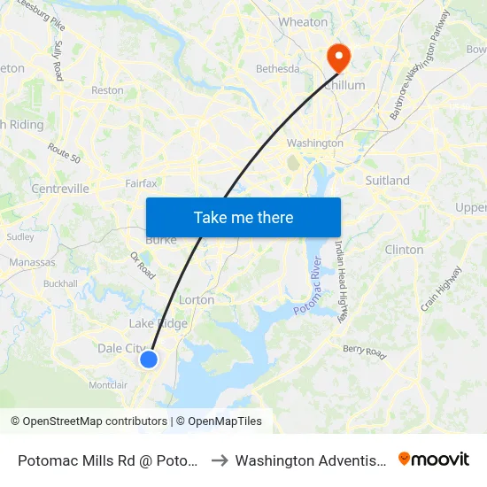 Potomac Mills Rd @ Potomac Mills Cir to Washington Adventist University map