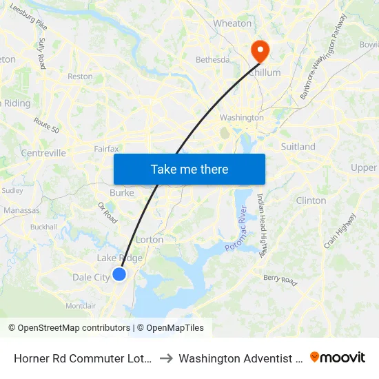 Horner Rd Commuter Lot Stop 1 AM to Washington Adventist University map