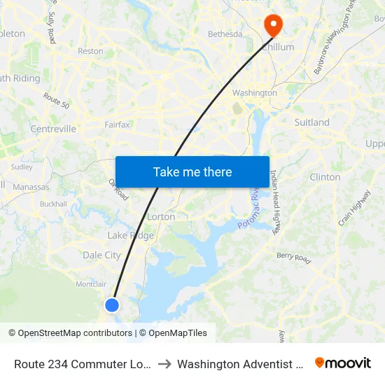 Route 234 Commuter Lot Bus Bay to Washington Adventist University map