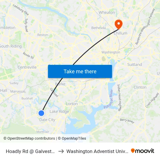 Hoadly Rd @ Galveston Ct to Washington Adventist University map