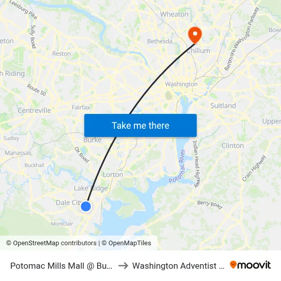 Potomac Mills Mall @ Buy Buy Baby to Washington Adventist University map