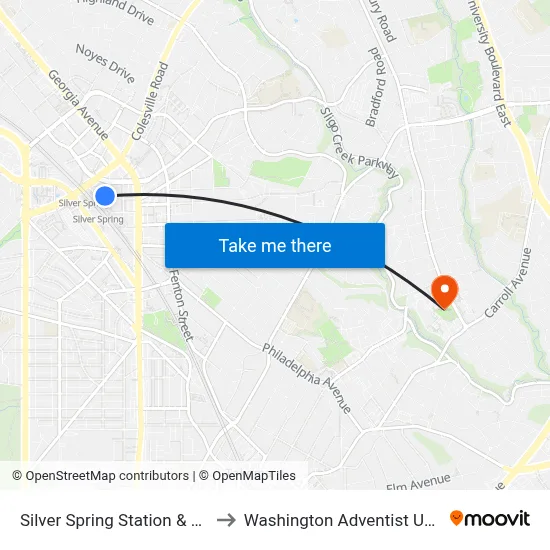 Silver Spring Station & Bay 232 to Washington Adventist University map