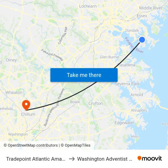 Tradepoint Atlantic Amazon Mtn6 to Washington Adventist University map