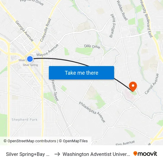 Silver Spring+Bay 220 to Washington Adventist University map