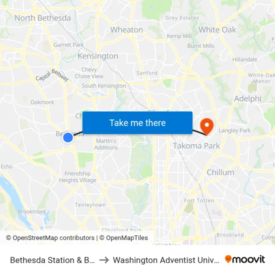 Bethesda Station & Bay H to Washington Adventist University map