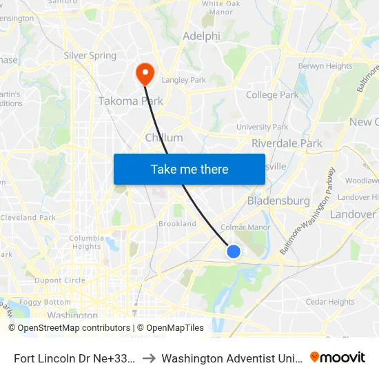 Fort Lincoln Dr Ne+33 Pl NE to Washington Adventist University map
