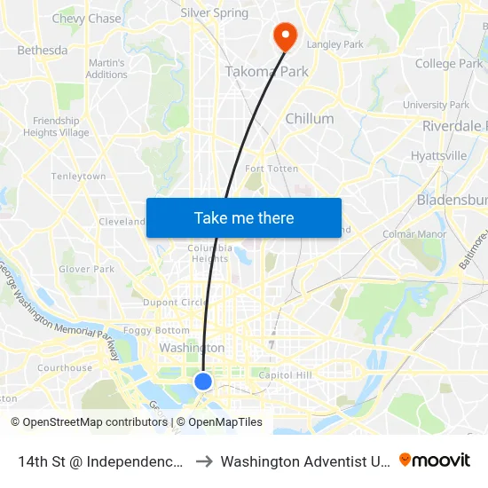 14th St @ Independence Ave Sw to Washington Adventist University map