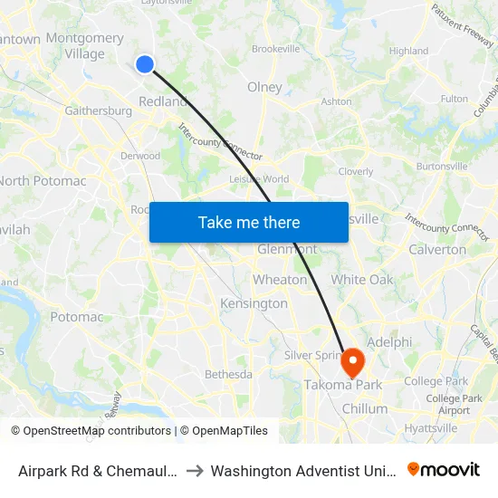 Airpark Rd & Chemault Way to Washington Adventist University map