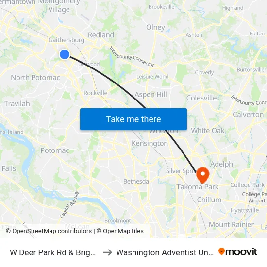 W Deer Park Rd & Brighton Dr to Washington Adventist University map