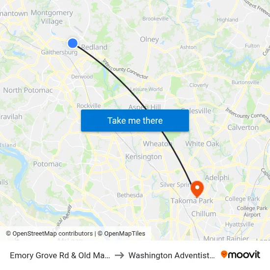 Emory Grove Rd & Old Macdonald Rd to Washington Adventist University map