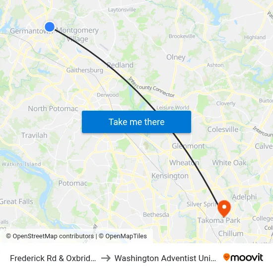 Frederick Rd & Oxbridge Dr to Washington Adventist University map