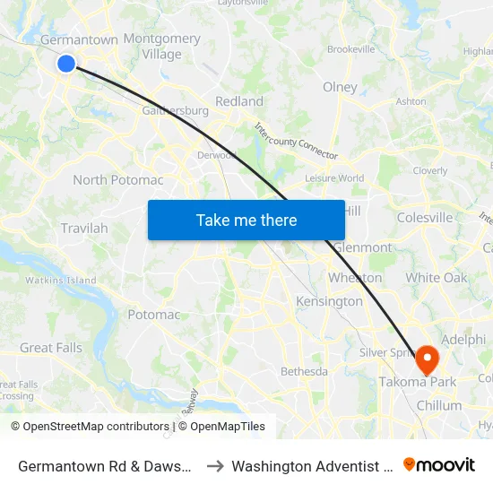 Germantown Rd & Dawson Farm Rd to Washington Adventist University map