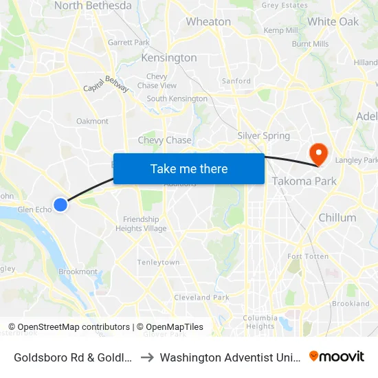 Goldsboro Rd & Goldleaf Dr to Washington Adventist University map
