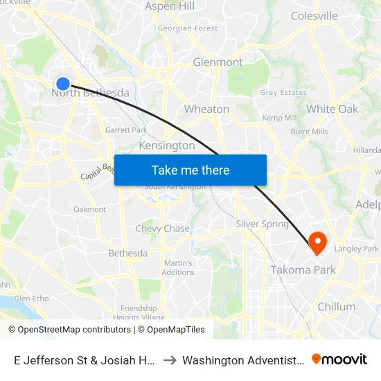 E Jefferson St & Josiah Henson Pkwy to Washington Adventist University map