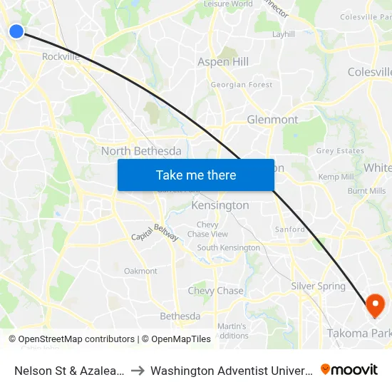 Nelson St & Azalea Dr to Washington Adventist University map