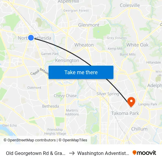 Old Georgetown Rd & Grand Park Ave to Washington Adventist University map