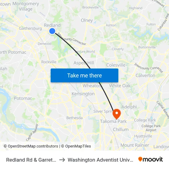 Redland Rd & Garrett Rd to Washington Adventist University map