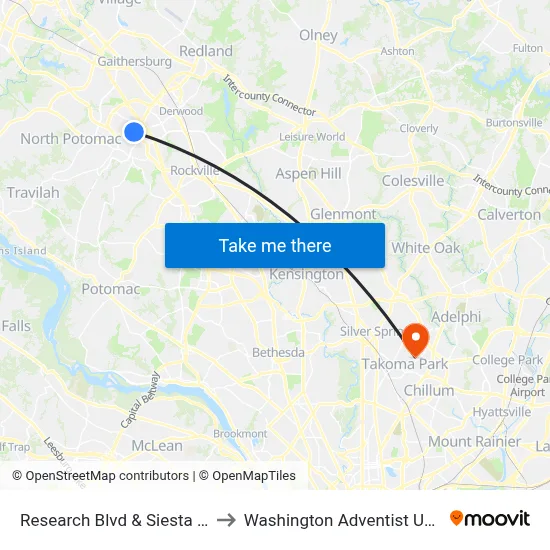 Research Blvd & Siesta Ky Way to Washington Adventist University map