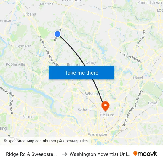 Ridge Rd & Sweepstakes Rd to Washington Adventist University map