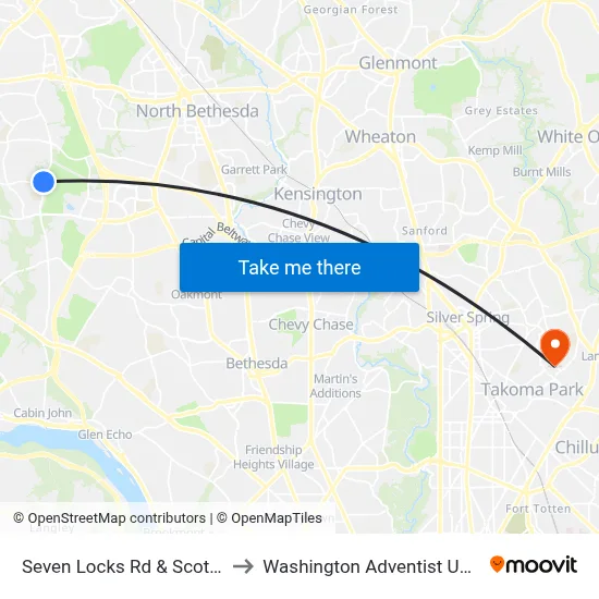 Seven Locks Rd & Scotland Dr to Washington Adventist University map