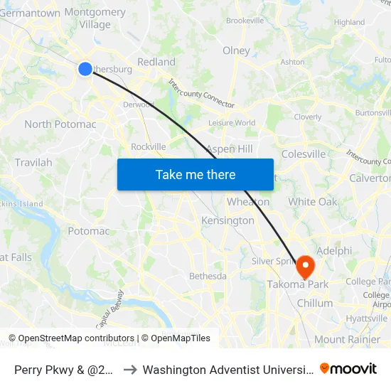 Perry Pkwy & @220 to Washington Adventist University map