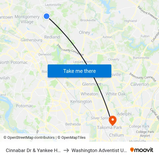 Cinnabar Dr & Yankee Harbor Dr to Washington Adventist University map
