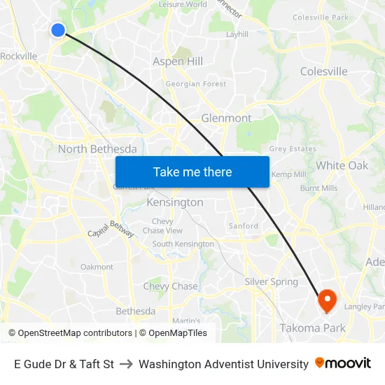 E Gude Dr & Taft St to Washington Adventist University map