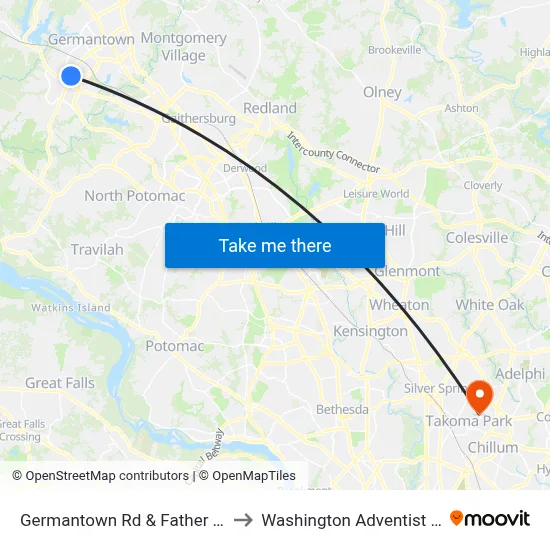 Germantown Rd & Father Hurley Blvd to Washington Adventist University map