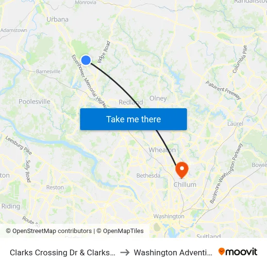 Clarks Crossing Dr & Clarksburg Square Rd to Washington Adventist University map