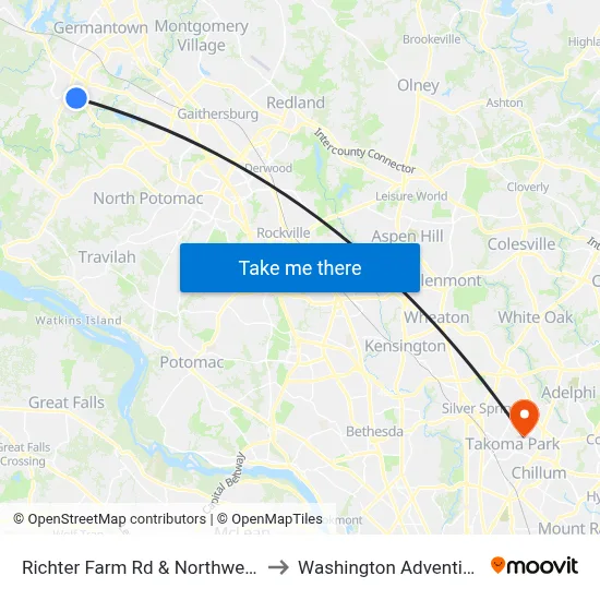 Richter Farm Rd & Northwest High School to Washington Adventist University map