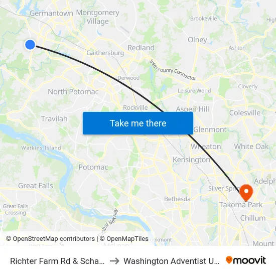 Richter Farm Rd & Schaeffer Rd to Washington Adventist University map