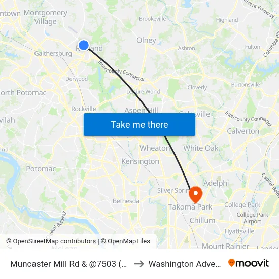 Muncaster Mill Rd & @7503 (Covenant Life Church) to Washington Adventist University map