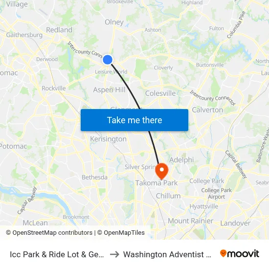Icc Park & Ride Lot & Georgia Ave to Washington Adventist University map