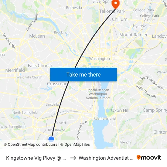 Kingstowne Vlg Pkwy @ Hayfield Rd to Washington Adventist University map