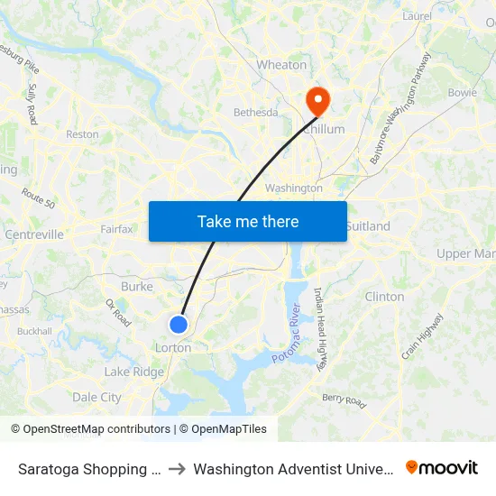 Saratoga Shopping Ctr to Washington Adventist University map