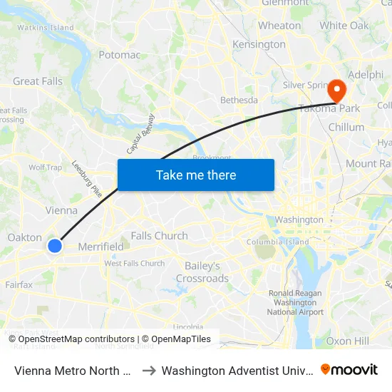 Vienna Metro North Bay F to Washington Adventist University map