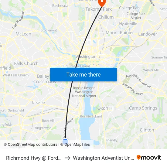 Richmond Hwy @ Fordson Rd to Washington Adventist University map