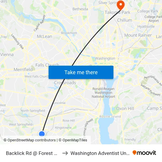 Backlick Rd @ Forest View Dr to Washington Adventist University map