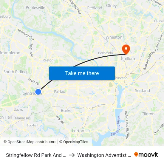 Stringfellow Rd Park And Ride Bay C to Washington Adventist University map