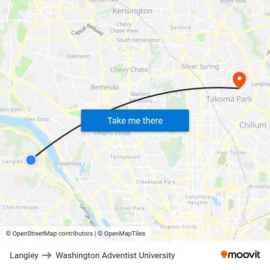 Langley to Washington Adventist University map