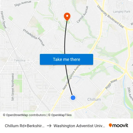 Chillum Rd+Berkshire Dr to Washington Adventist University map