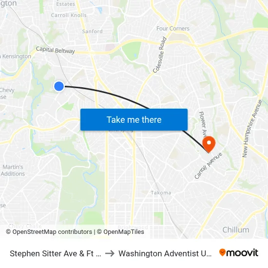 Stephen Sitter Ave & Ft Detrick to Washington Adventist University map