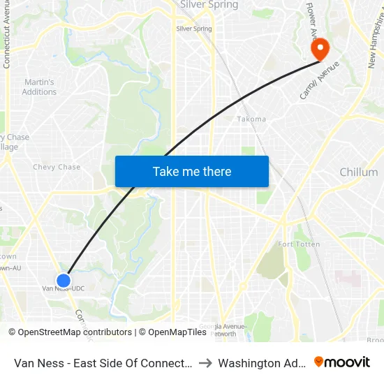 Van Ness - East Side Of Connecticut Ave. North Of Veazy St. NW to Washington Adventist University map