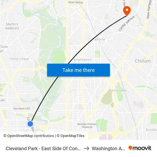 Cleveland Park - East Side Of Connecticut Ave., North Of Ordway St. NW to Washington Adventist University map