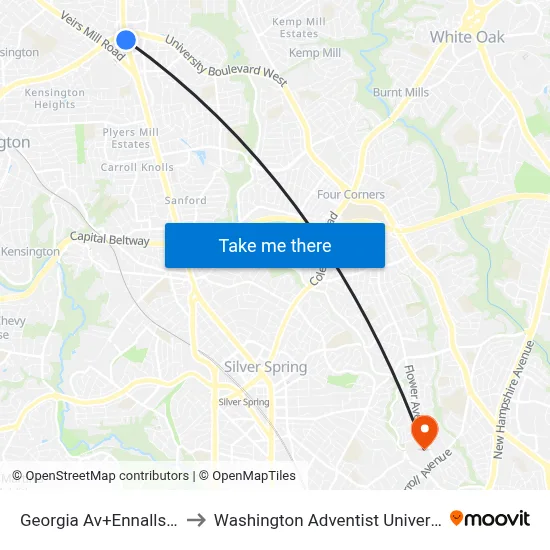 Georgia Av+Ennalls Av to Washington Adventist University map