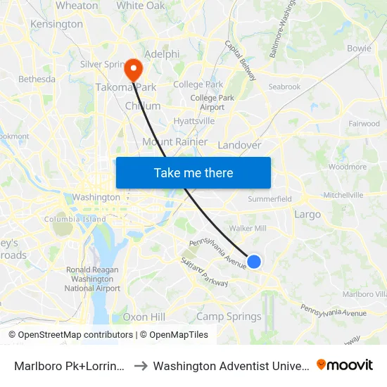 Marlboro Pk+Lorring Dr to Washington Adventist University map